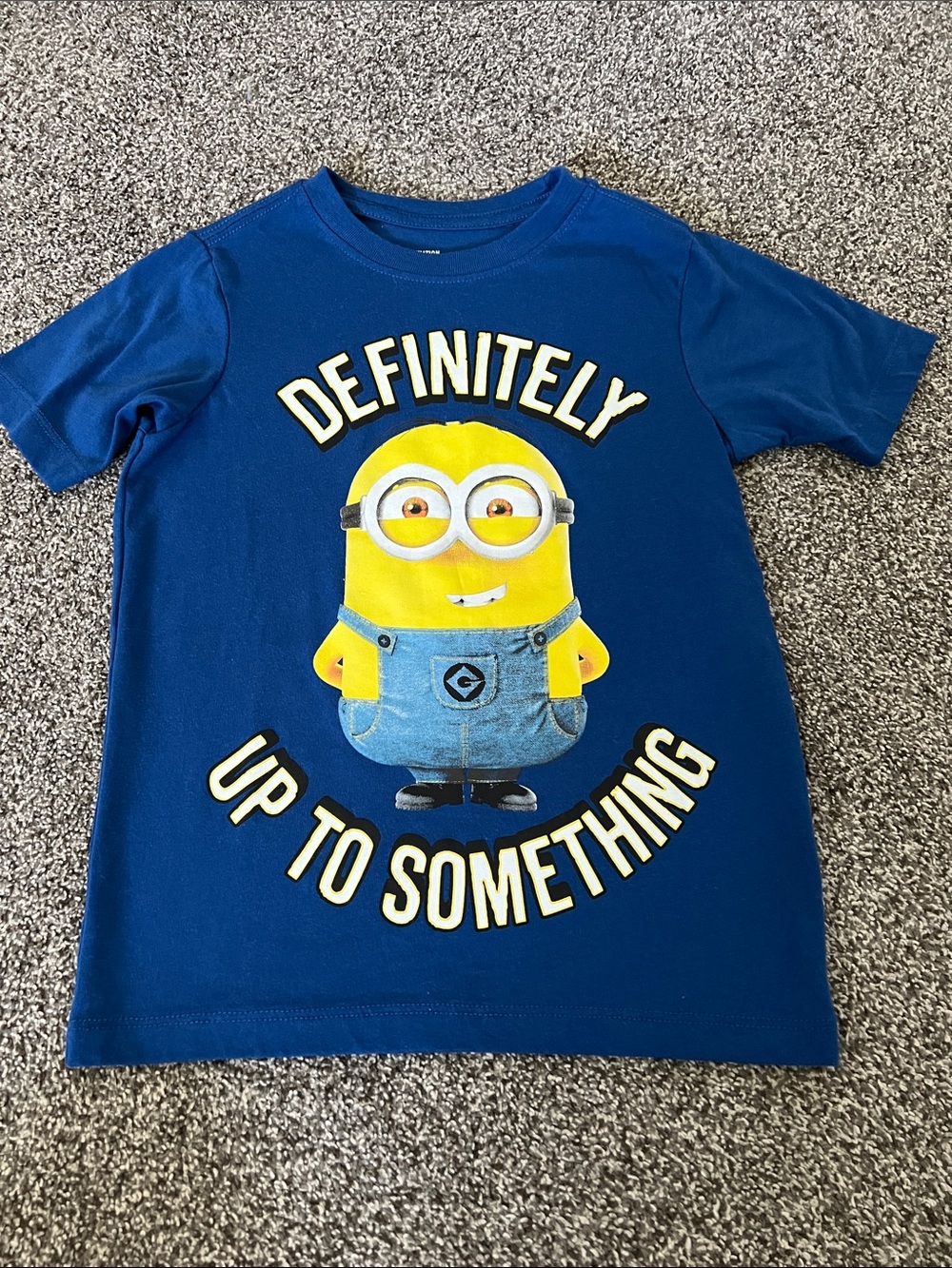 BRAND NEW Minions 'Definitely Up To Something' youth XS (4/5) tee in royal blue!